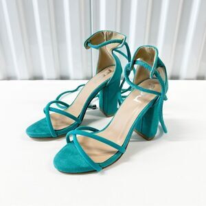 FSJ Women Suede Open Toe Chunky Heels Strappy Sandals Vacation Shoes Party Shoes